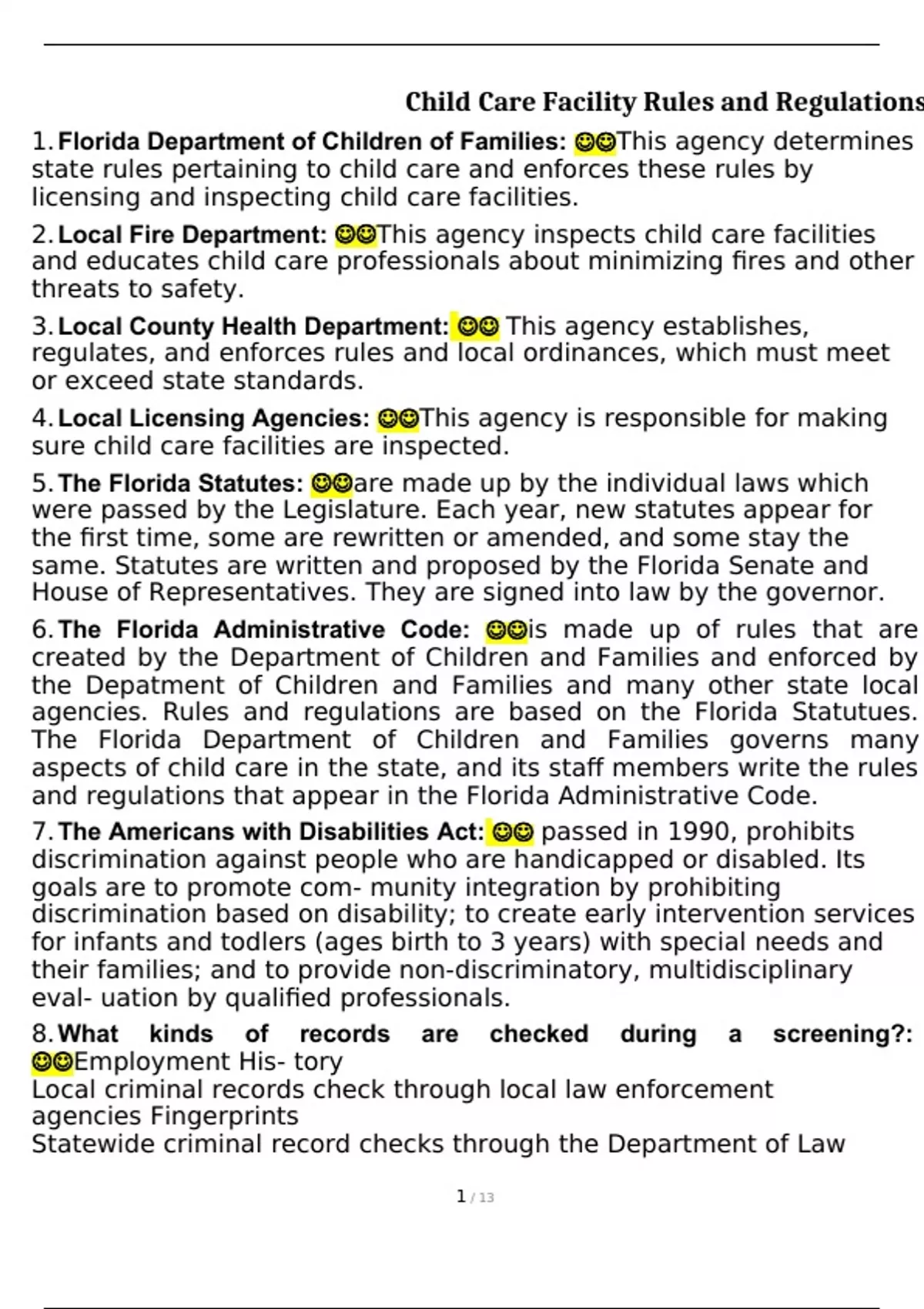 DCF Certification Test Rules and Regulations for Facilities Questions