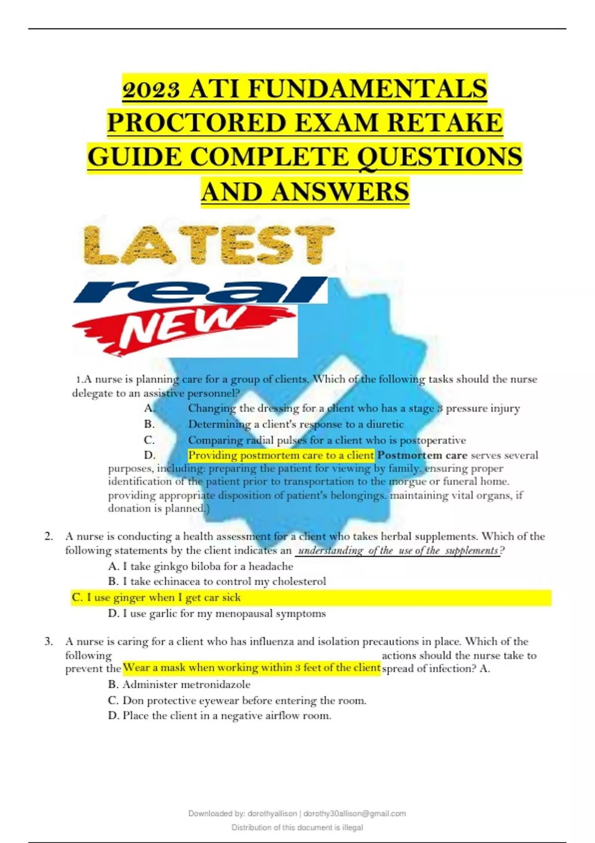 2023 ATI FUNDAMENTALS PROCTORED EXAM RETAKE GUIDE COMPLETE QUESTIONS ...