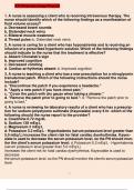 ATI Pharmacology Proctor 2019 SET 1 1. A nurse is assessing a client who is receiving intravenous therapy. The nurse should identify which of the following findings as a manifestation of fluid volume excess? a. Decreased bowel sounds b. Distended neck vei