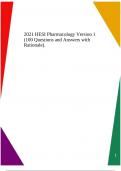 2021 HESI Pharmacology Version 1 (100 Questions and Answers with Rationale).