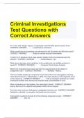 Criminal Investigations Test Questions with Correct Answers 