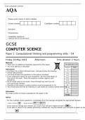 AQA GCSE COMPUTER SCIENCE Paper 1A MAY 2023 QUESTION PAPER -  Computational thinking and programming skills – C#