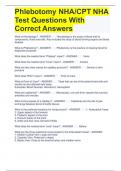 Phlebotomy NHA/CPT NHA Test Questions With Correct Answers