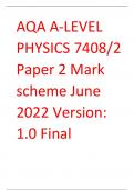 AQA A-LEVEL PHYSICS 74082 Paper 2 Mark scheme June 2022 Version 1.0 Final