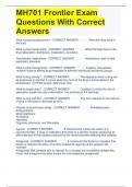 MH701 Frontier Exam Questions With Correct Answers