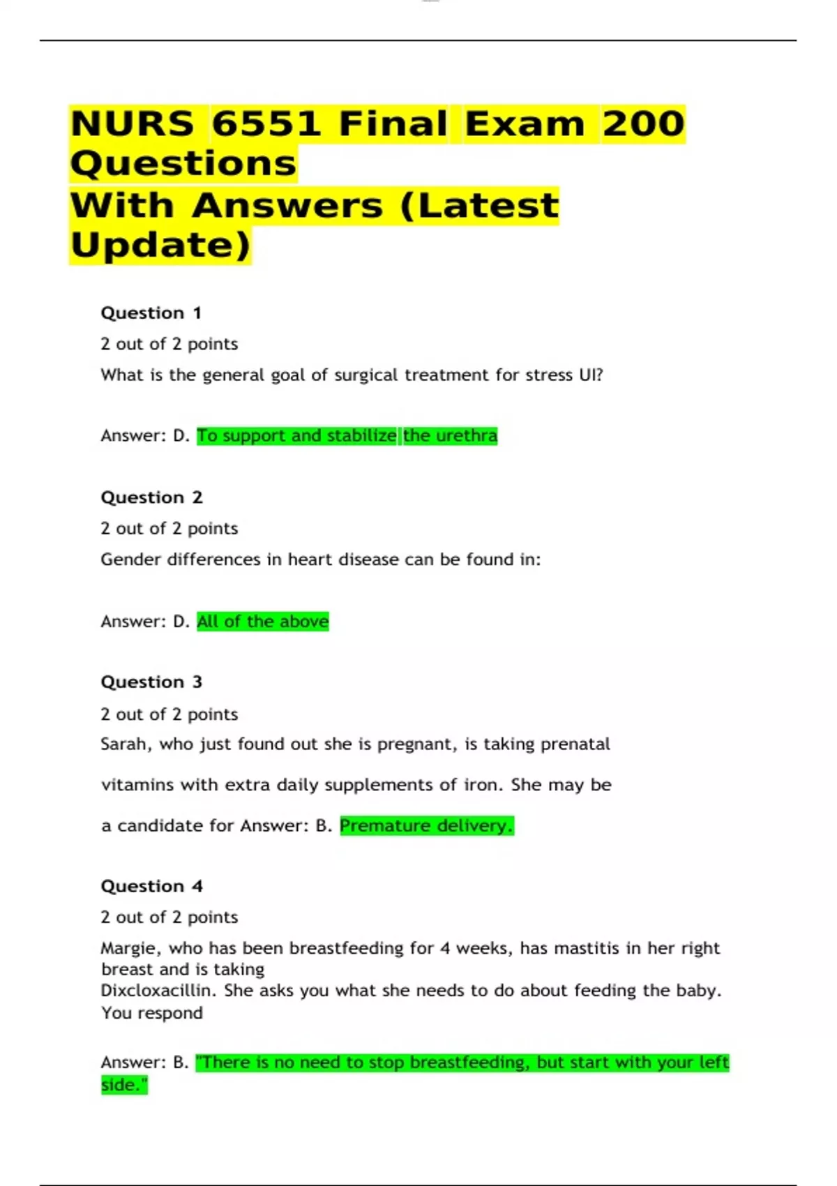 Nurs 6551 Final Exam 200 Questions With Answers (latest Update) - Nurs 