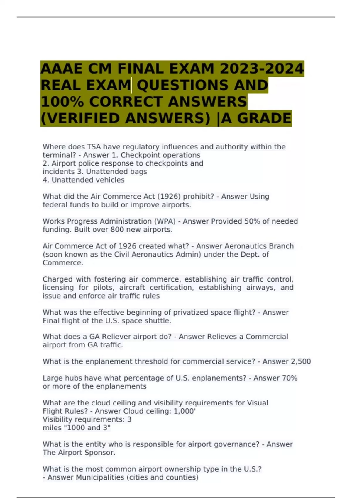 AAAE CM FINAL EXAM 20232024 REAL EXAM QUESTIONS AND 100 CORRECT