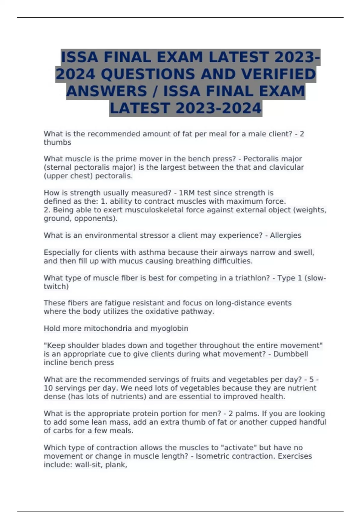 ISSA FINAL EXAM LATEST 20232024 QUESTIONS AND VERIFIED ANSWERS / ISSA