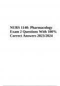 NURS 1140: Pharmacology Exam 2 Questions With 100% Correct Answers 2023/2024 