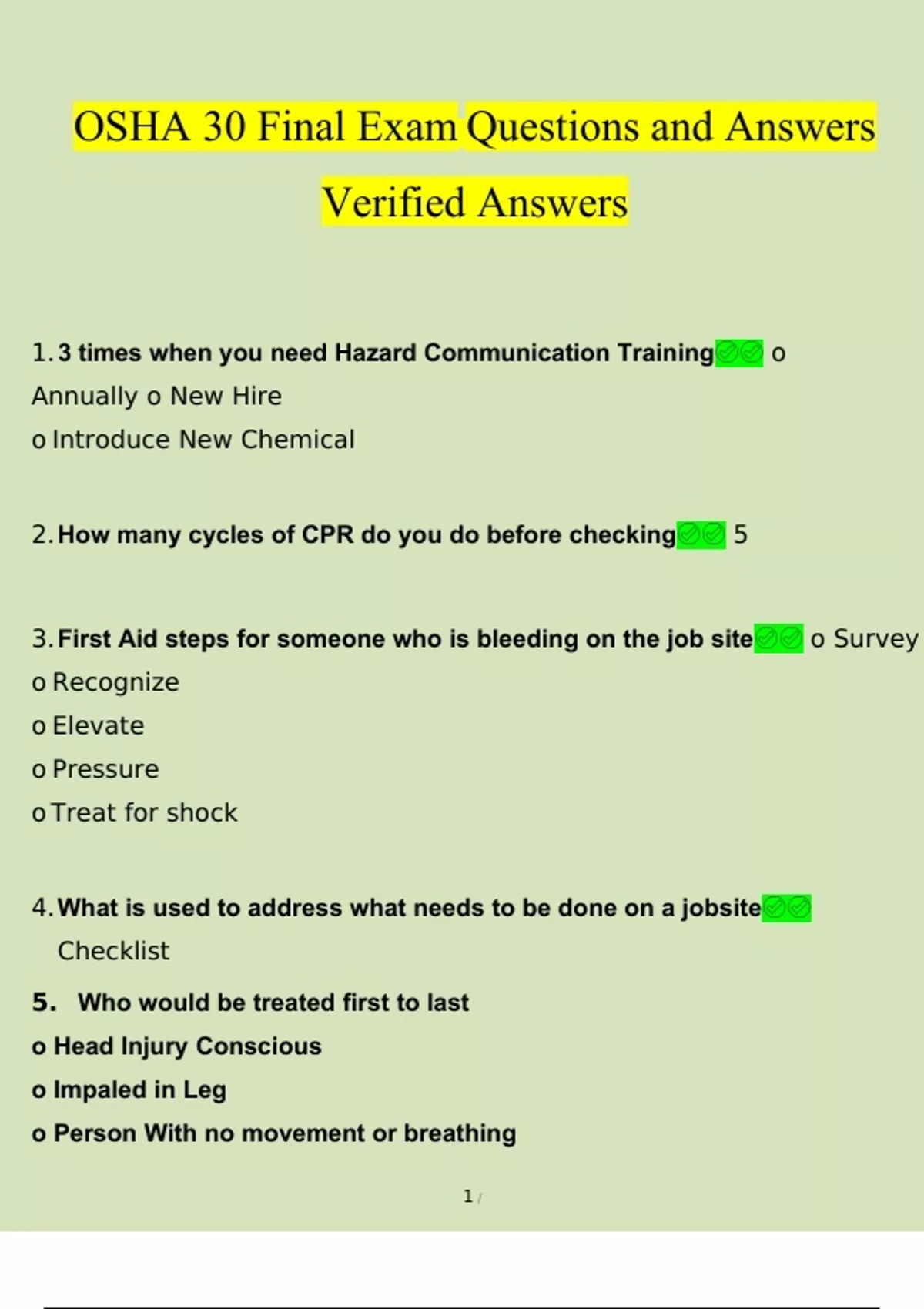 OSHA 30 Final Exam Questions and Answers 2023 (100 Verified Answers by