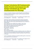 Dosage Calculation RN Fundamentals Online Practice Assessment 3.0, ATI Dosage Calculation pg. 277-281 (Fundamentals For Nursing)