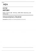 AQA GCSE HISTORY Paper 1 Section A/B: Germany, 1890–1945 MAY 2023 : Democracy and dictatorship   Interpretations Booklet