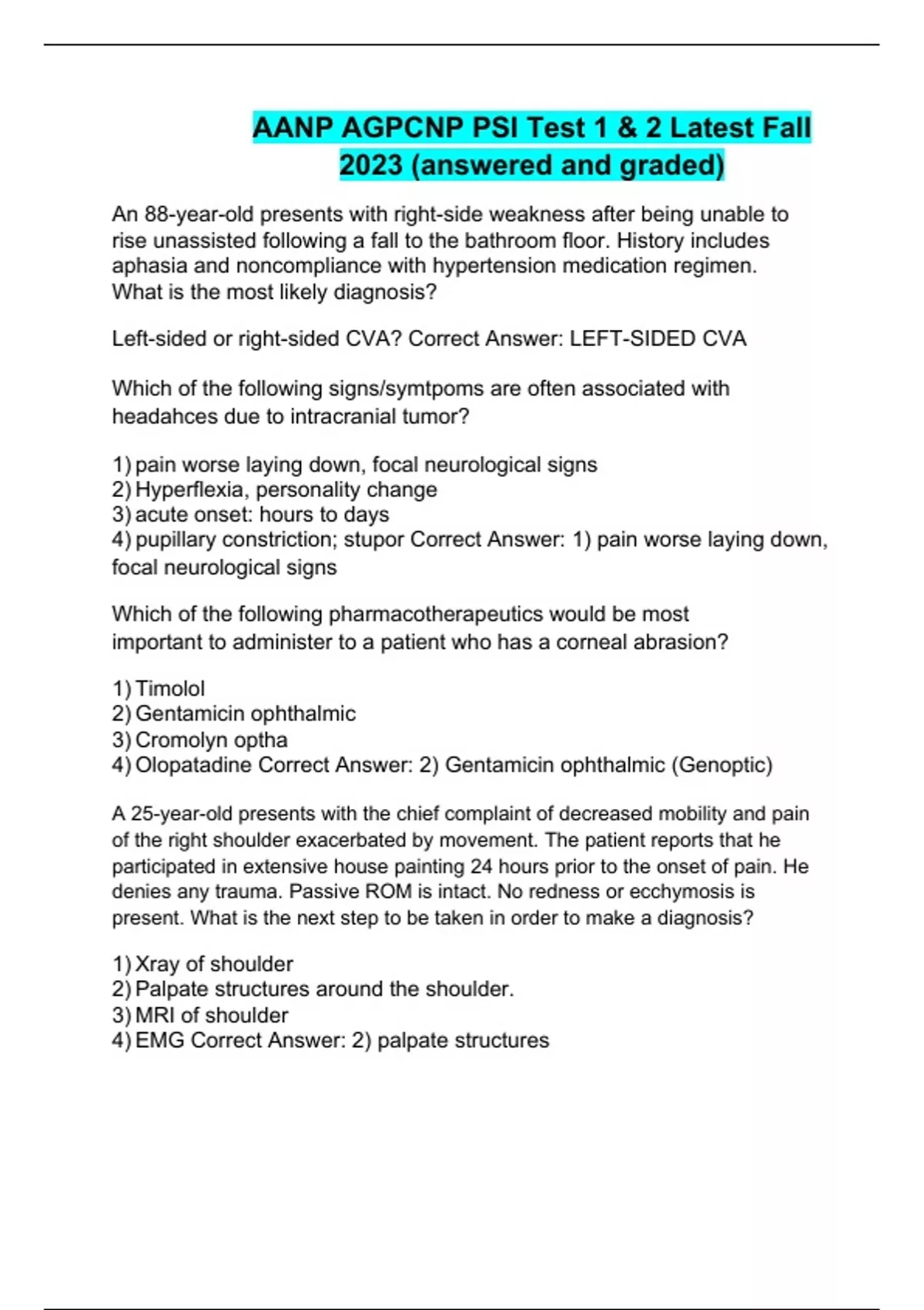 AANP AGPCNP PSI Test 1 & 2 Latest Fall 2023 (answered And Graded ...