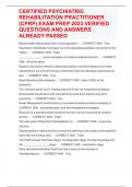 UPDATED 2024/2025  CERTIFIED PSYCHIATRIC REHABILITATION PRACTITIONER (CPRP) EXAM PREP 2023 VERIFIED QUESTIONS AND ANSWERS ALREADY PASSED