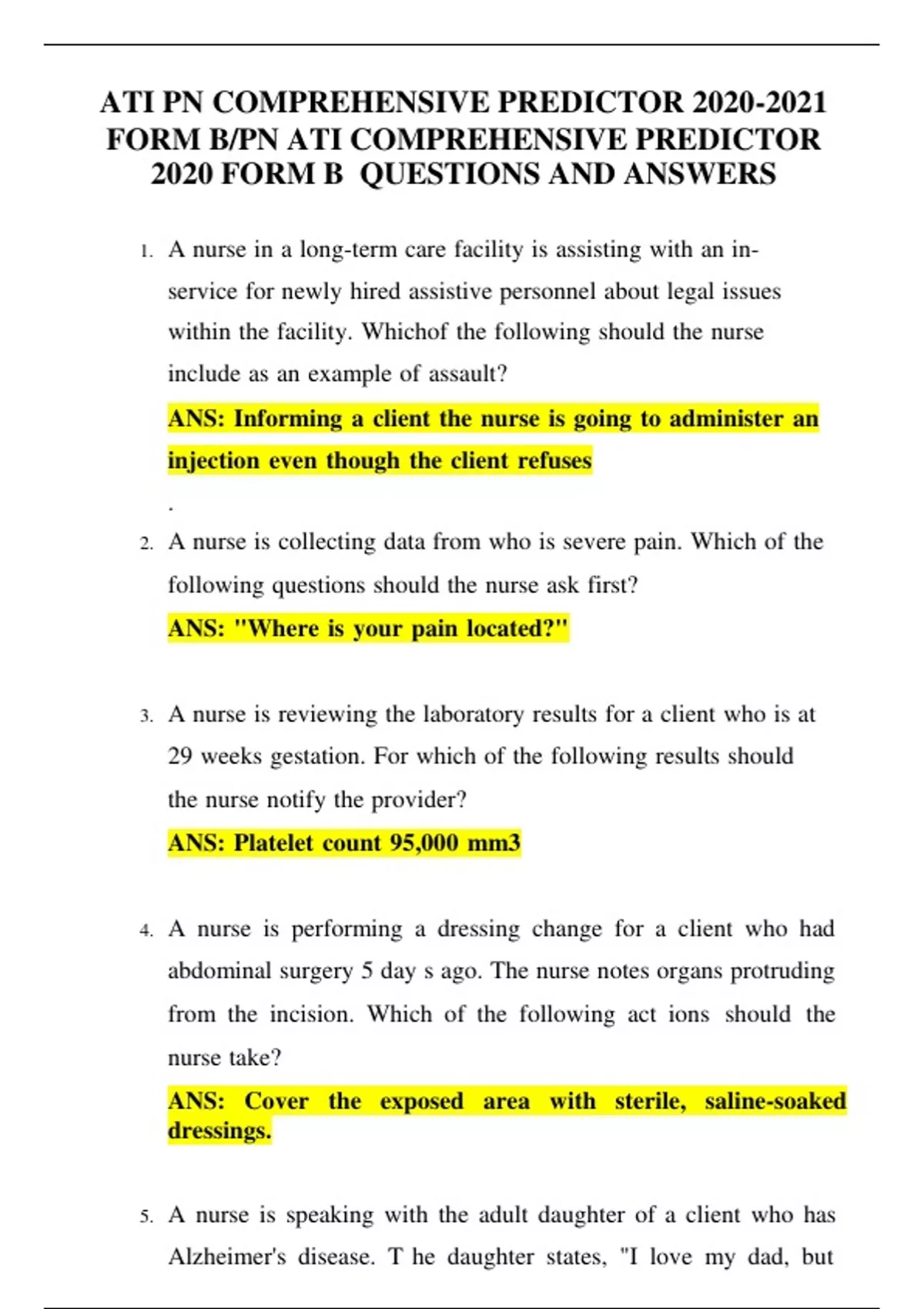 ATI PN COMPREHENSIVE PREDICTOR FORM B/PN ATI COMPREHENSIVE PREDICTOR ...