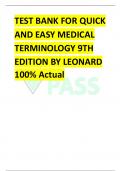 TEST BANK FOR QUICK  AND EASY MEDICAL  TERMINOLOGY 9TH  EDITION BY LEONARD 100% Actual