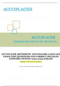 ACCUPLACER ACTUAL ARITHMETIC AND ENGLISH LANGUAGE  USAGE TEST QUESTIONS AND CORRECT DETAILED  ANSWERS| NEWEST 2023-2024|AGRADE