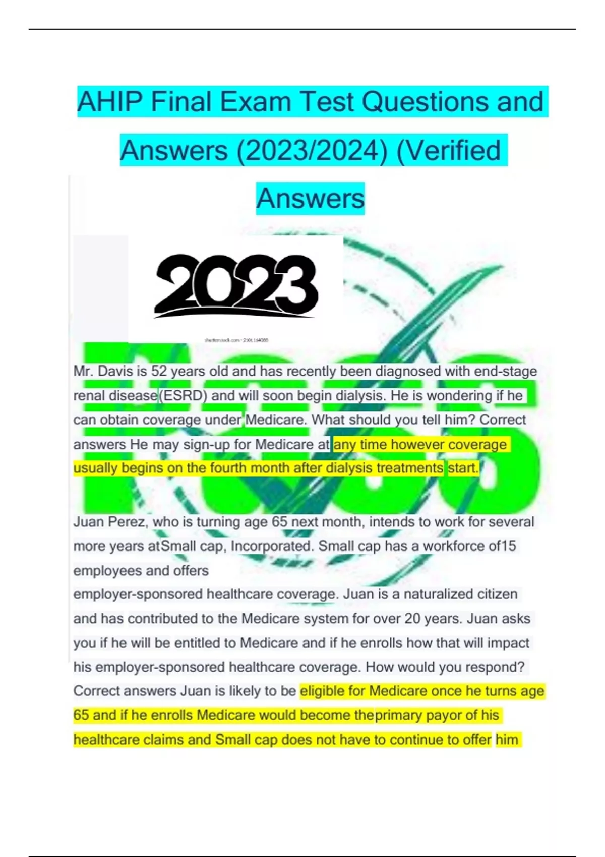 AHIP Final Exam Test Questions and Answers (2023/2024) (Verified