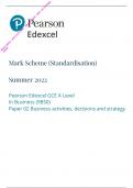 	Edexcel A Level 2022 Business Paper 2 | Mark Scheme | Business activities, decisions and strategy|9BS0/02