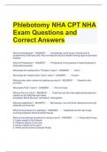 Phlebotomy NHA CPT NHA Exam Questions and Correct Answers 