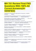 MH 701 Review Final FNU Questions With 100% All Correct Answers(A+ VERIFIED)