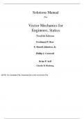 Vector Mechanics for Engineers Statics 12th Edition By Ferdinand Beer, Johnston, David Mazurek, Phillip Cornwell, Brian Self (Solution Manual)