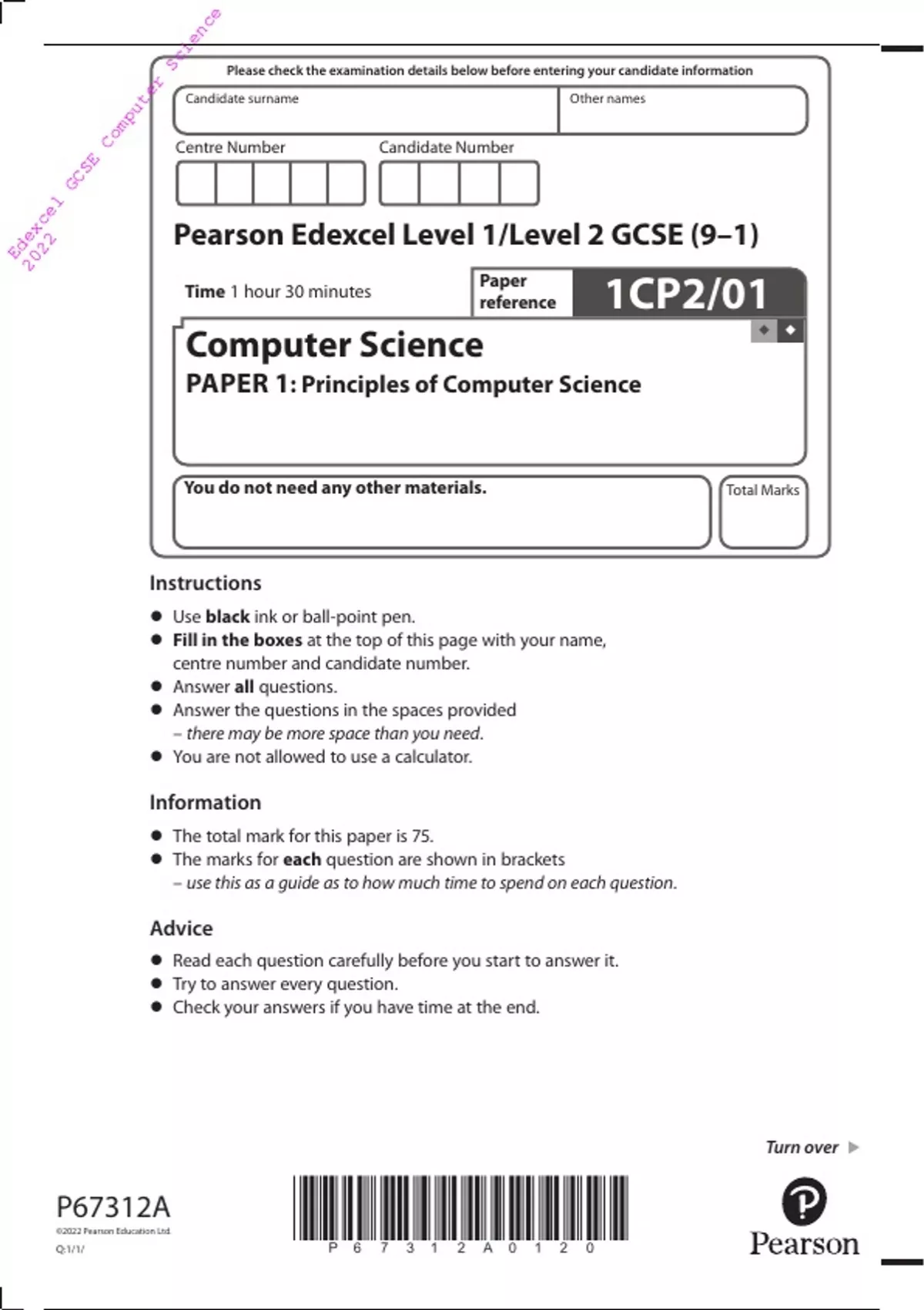 Edexcel GCSE Computer Science PAPER 1 Principles of Computer Science ...