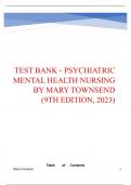 TEST BANK FOR PSYCHIATRIC MENTAL HEALTH NURSING BY MARY TOWNSEND 9TH EDITION 2024 LATEST UPDATE