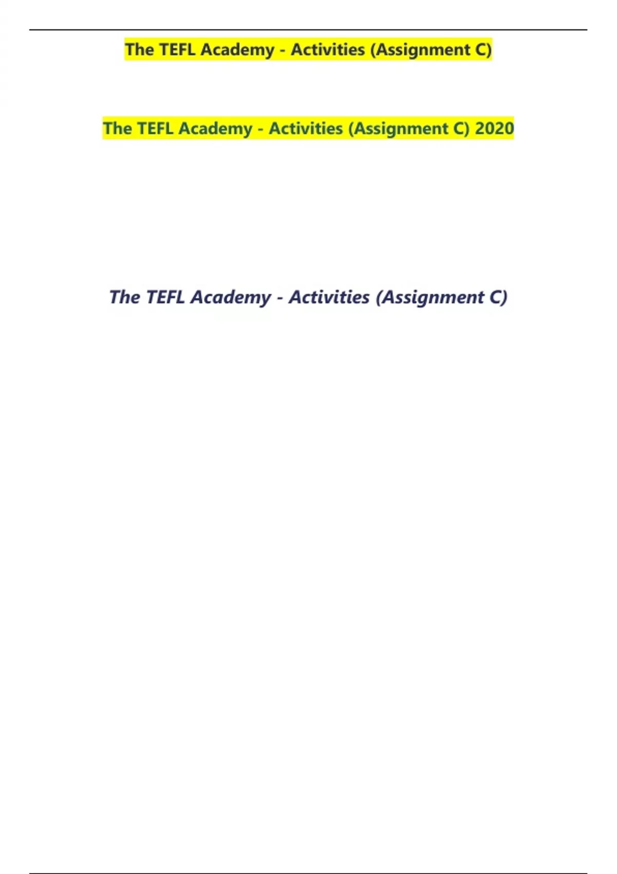 The TEFL Academy - Activities (Assignment C) The TEFL Academy ...