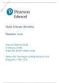 2022 Pearson Edexcel GCSE History PAPER 2: Option B2: The reigns of King Richard I and King John Mark Scheme