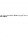 GEN 499 Critical Thinking Quiz (Full Revised) Questions and Answers Graded A+