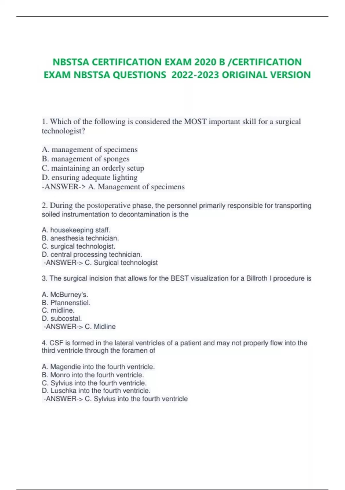 NBSTSA CERTIFICATION EXAM 2020 B /CERTIFICATION EXAM NBSTSA QUESTIONS ...