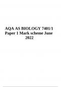 AQA AS BIOLOGY 7401/1 Paper 1 Mark scheme June  2022