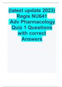 (latest update 2023) Regis NU641  Adv Pharmacology Quiz 1 Questions with correct Answers