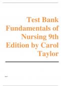 Test Bank Fundamentals of Nursing 9th Edition by Carol Taylor Pamela Lynn Jennifer Bartlett