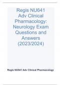 Regis NU641  Adv Clinical Pharmacology: Neurology Exam Questions and Answers  (2023/2024)