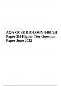 AQA GCSE BIOLOGY 8461/2H Paper 2H Higher Tier Question Paper June 2022