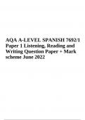 AQA A-LEVEL SPANISH 7692/1 Paper 1 Listening, Reading and Writing Question Paper + Mark scheme June 2022 