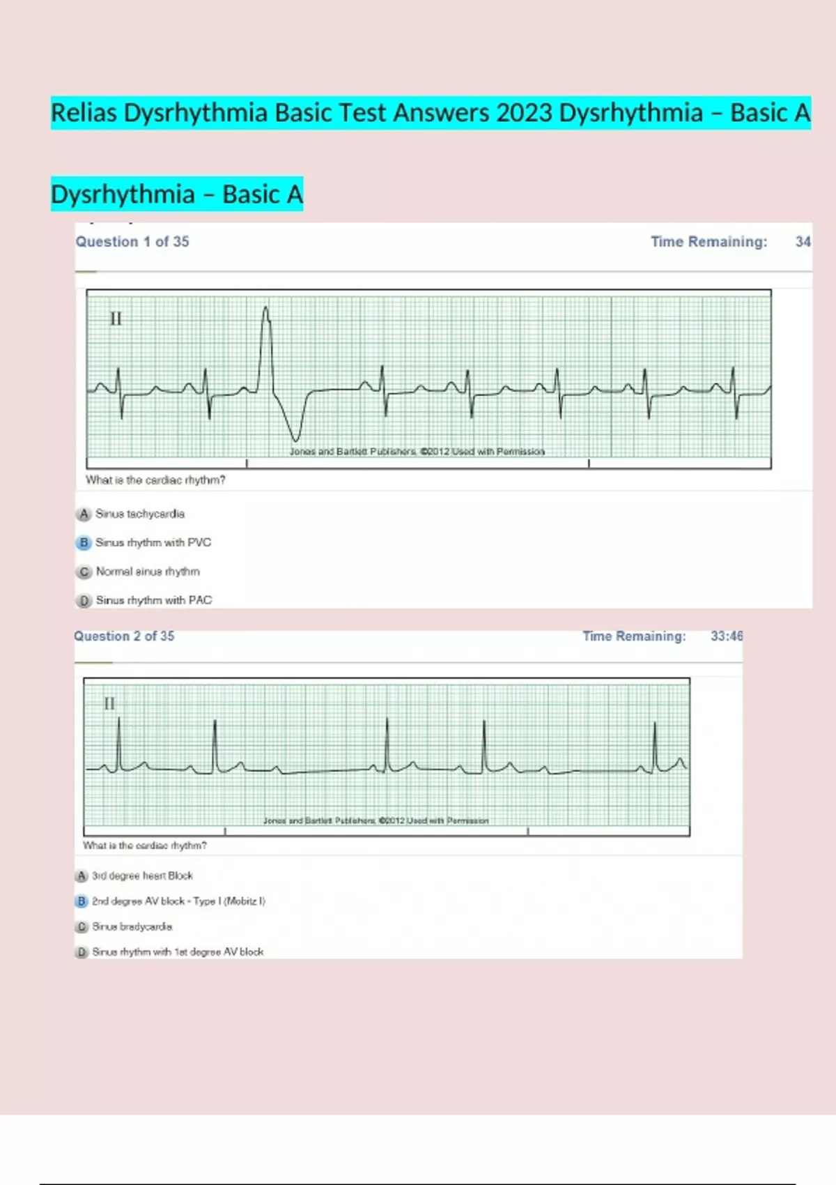 Relias Dysrhythmia Basic Test Answers 2023 Dysrhythmia – Basic A ...