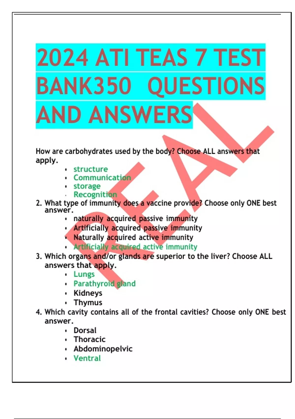 2024 ATI TEAS 7 TEST BANK350 QUESTIONS AND ANSWERS - 2024 ATI TEAS 7 ...