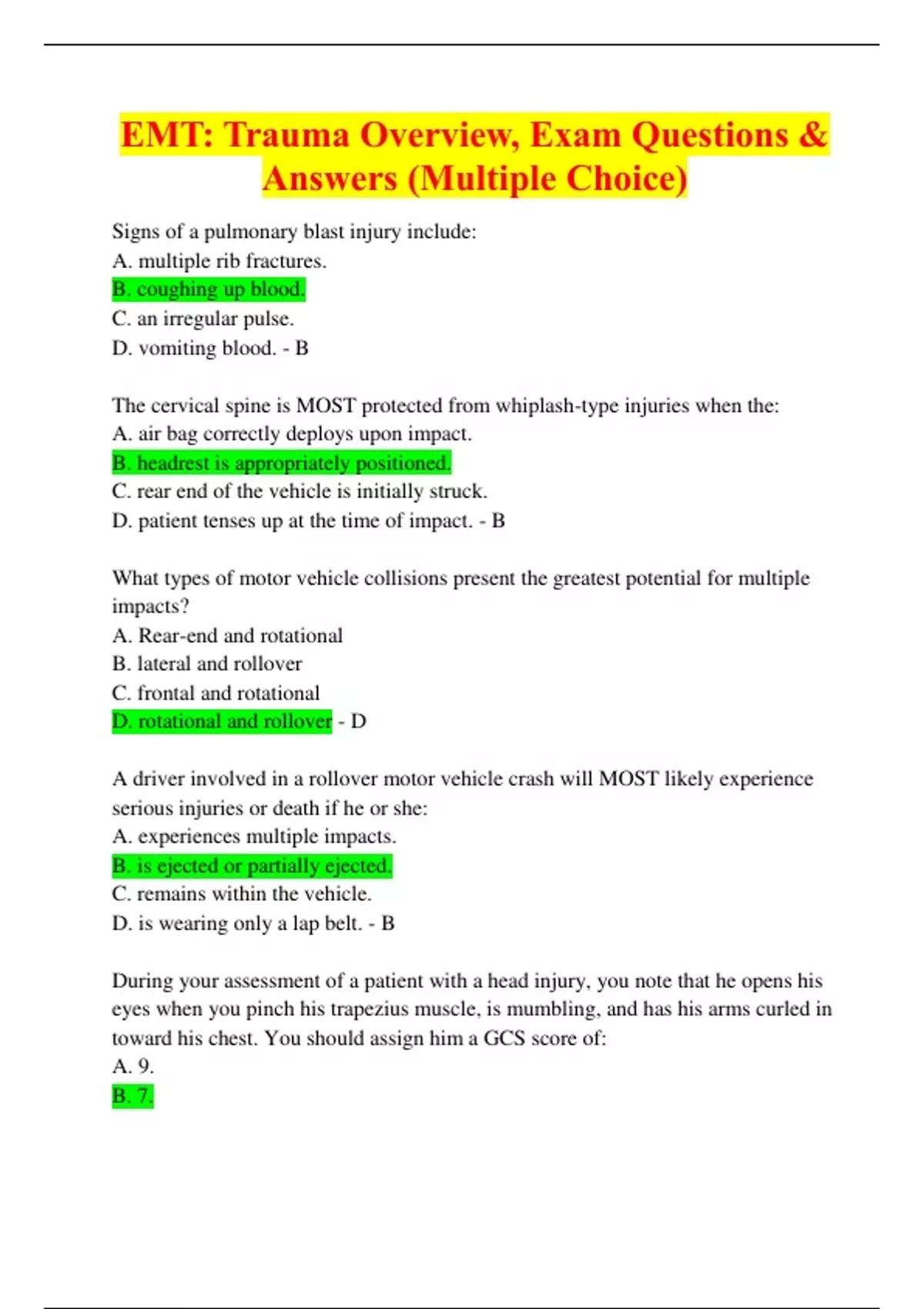 ATLS Questions and Answers  PDF  Shock Circulatory  Epidemiology