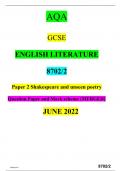 AQA GCSE ENGLISH LITERATURE  8702/2 Paper 2 Shakespeare and unseen poetry  Question Paper and Mark scheme {MERGED} JUNE 2022