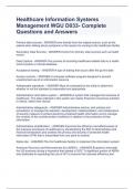 Healthcare Information Systems Management WGU D033- Complete Questions and AnswersHealthcare Information Systems Management WGU D033- Complete Questions and AnswersHealthcare Information Systems Management WGU D033- Complete Questions and AnswersHealthcar