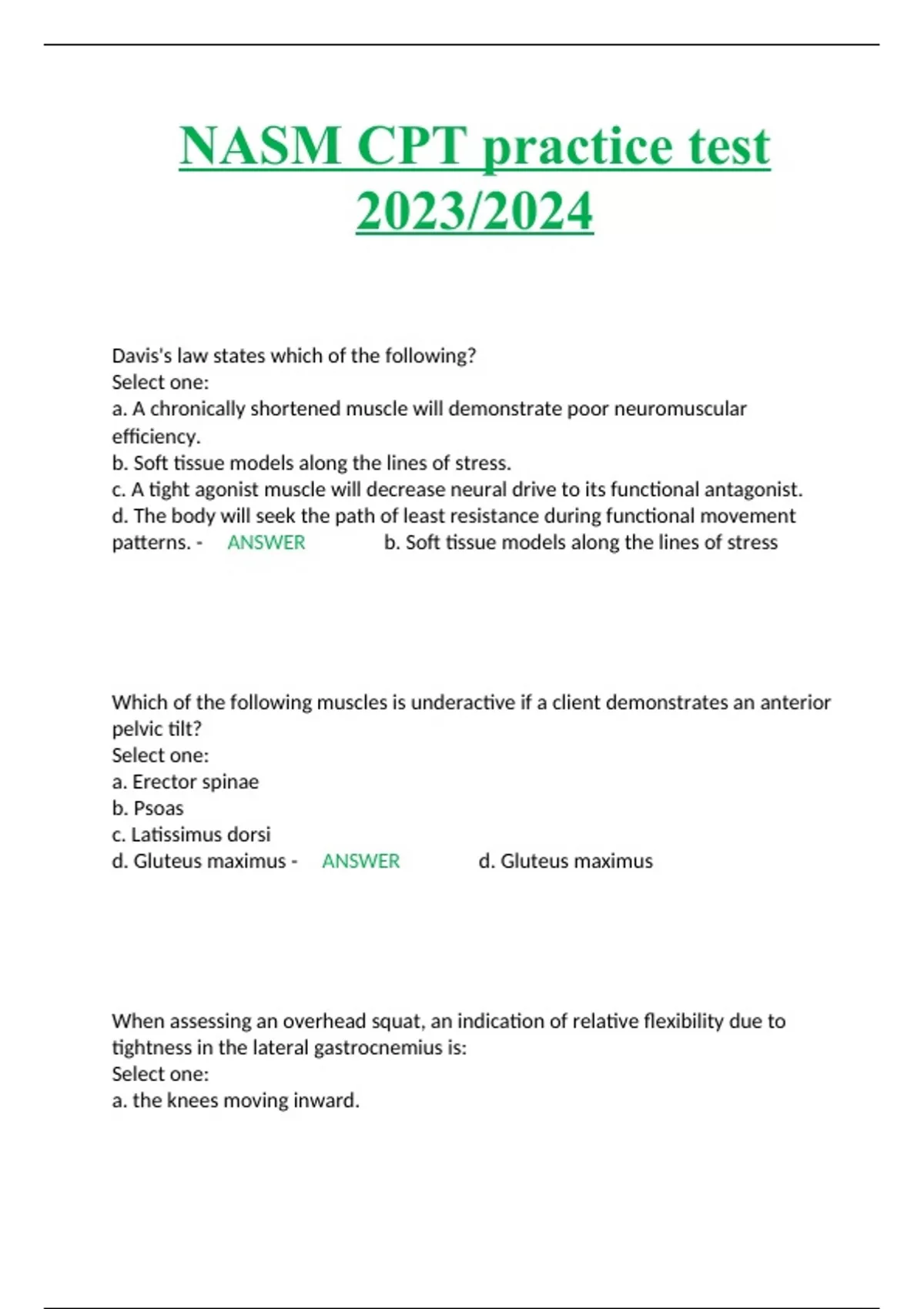 NASM CPT practice test 2023/2024 - NASM CPT - Stuvia US