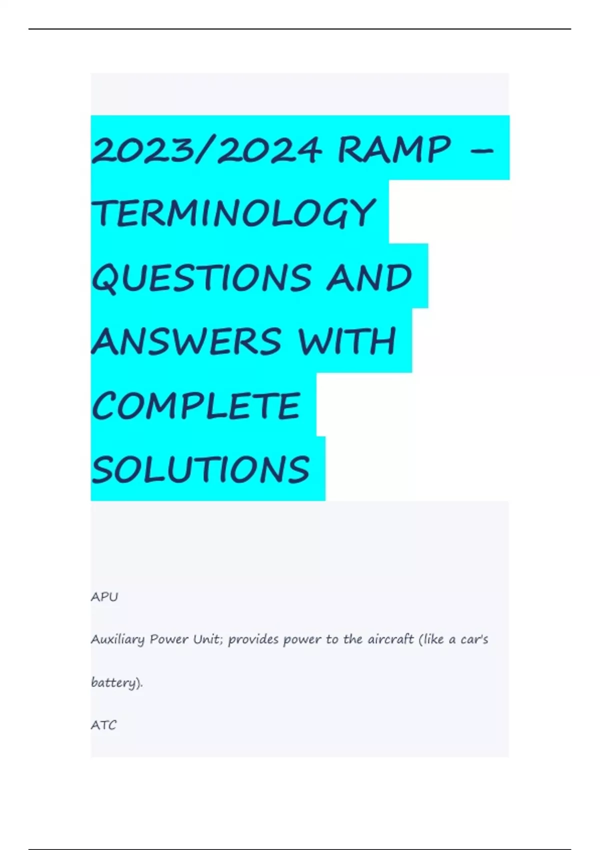 2023/2024 RAMP TERMINOLOGY QUESTIONS AND ANSWERS WITH COMPLETE