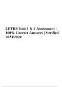 LETRS Unit 1 & 2 Assessment 100% Correct Answers (Latest Verified 2023/2024)