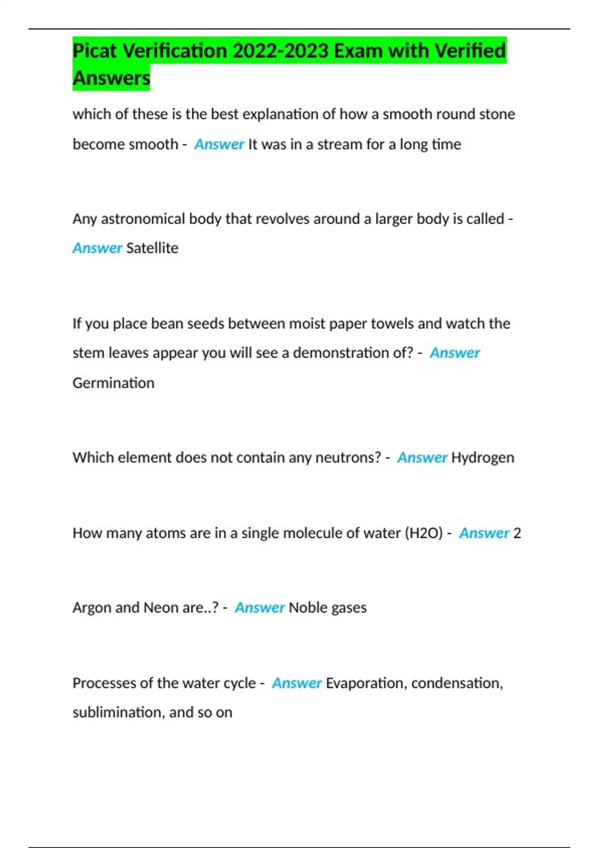 Picat Verification Exam With Verified Answers - Picat Verification 2022 ...