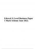 Edexcel A Level Business (9BS0) Paper 1 Mark Scheme June 2022.