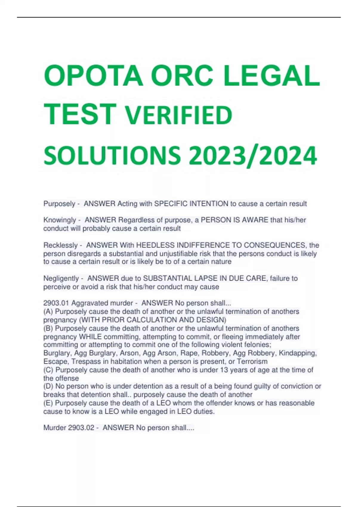 OPOTA ORC LEGAL TEST VERIFIED SOLUTIONS 2023/2024 OPOTA ORC LEGAL