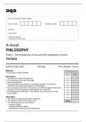 aqa A-level PHILOSOPHY - The metaphysics of God and the metaphysics of mind (7172/1/2) May 2023 Paper 1 & 2 Question Paper